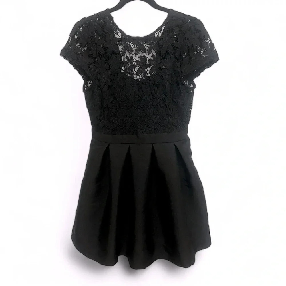 Just Me by NY & Co black fit and flare lace dress with bow closure size medium